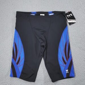 TYR Phoenix Splice Jammer Mens 38 Black Blue Durafast Elite Swim Training